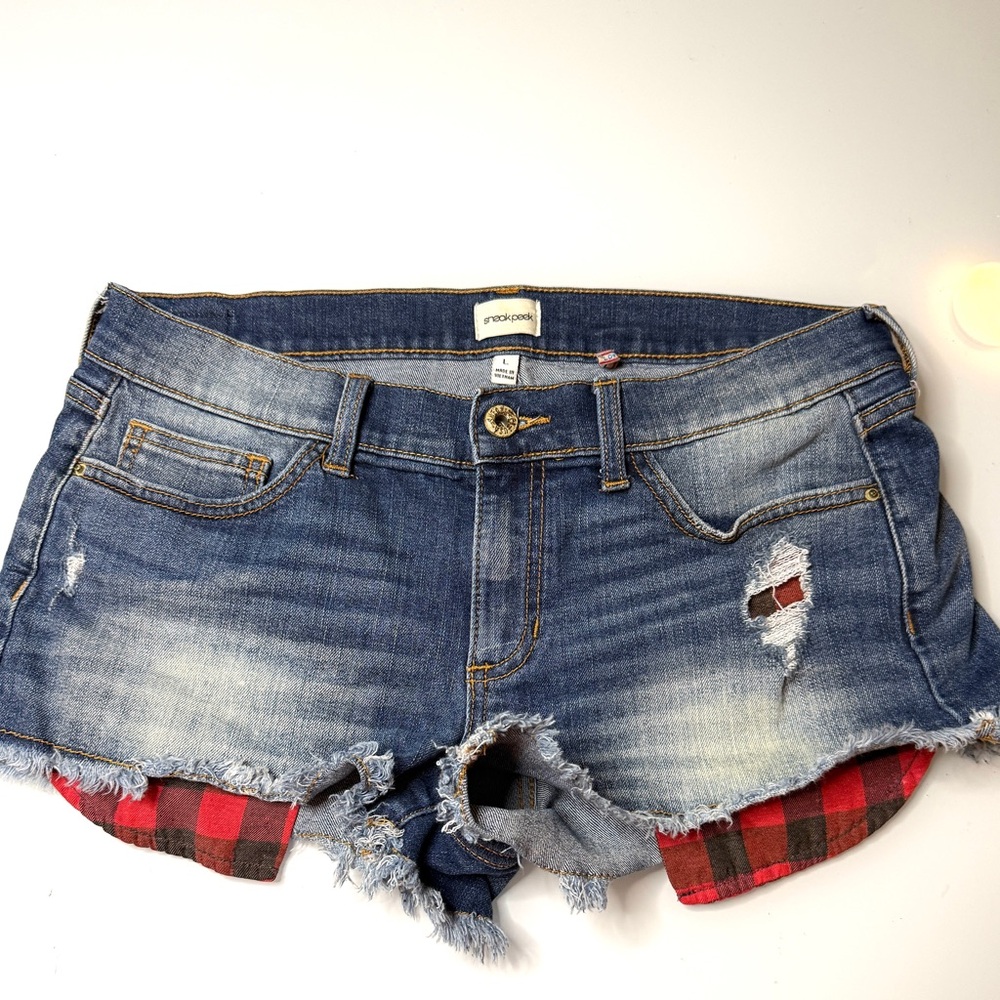 Sneak Peek Blue Distressed Jean Shorts
